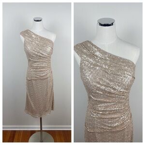 Bill Levkoff Rose Gold Sequin One Shoulder Glam Party Cocktail Dress New Women